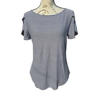 Ann Taylor‎ Factory -255 Short Sleeve Navy White Stripes Top in Medium